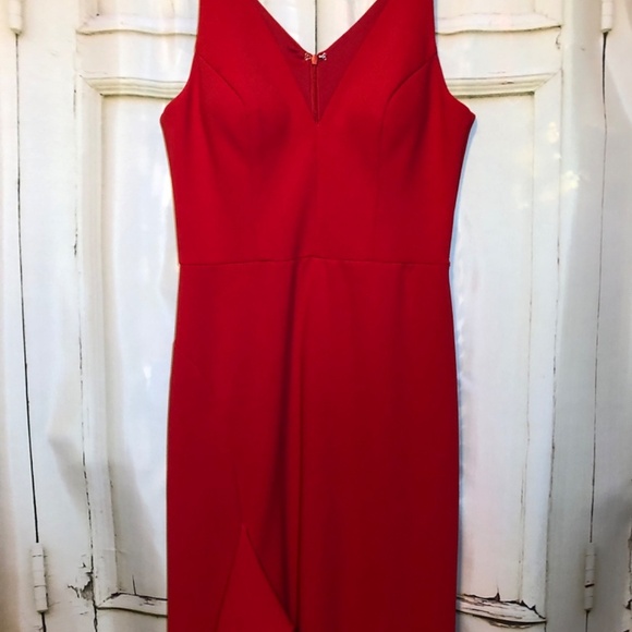 Ruby Red! Betsy & Adam Plunging Ruffled Red Gown - NWO… - Picture 10 of 16